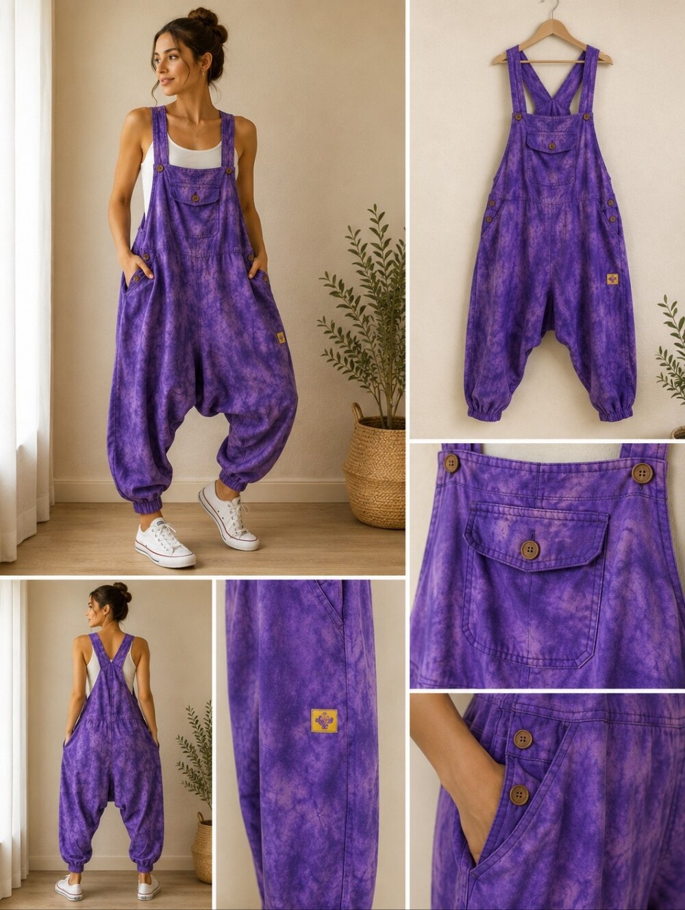Kathmandu Purple Tie-Dye Overalls Jumpsuit